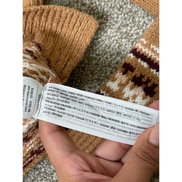 Hollister Hoodie Lace Up Pullover Aztec Western Cable Knit Sweater Tan S - Picture 7 of 10